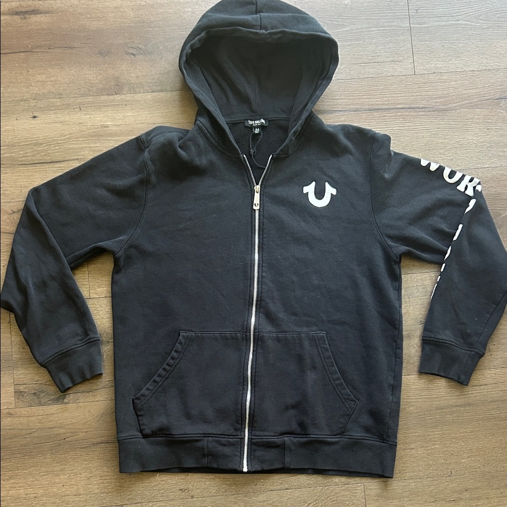 True Religion Black Hoodie with White Horseshoe Logo ! XL